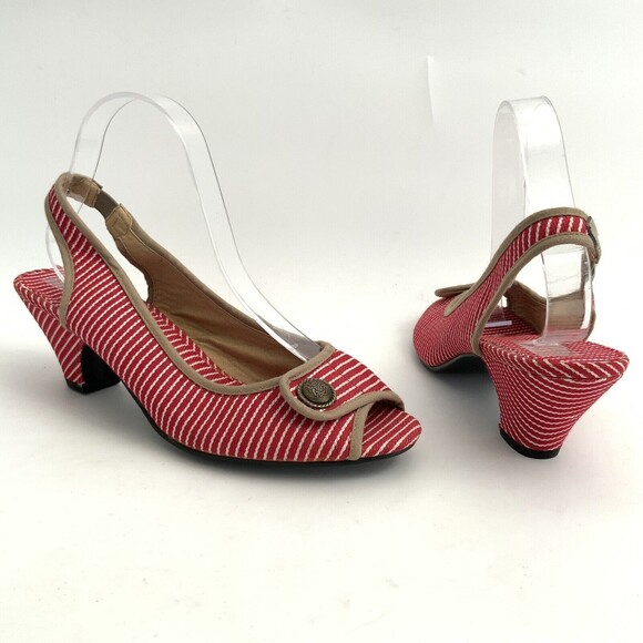 Atmosphere Kitten Heel Sandals Size 41 US 8M Red Stripe Slingback Peep-toe - Picture 3 of 11